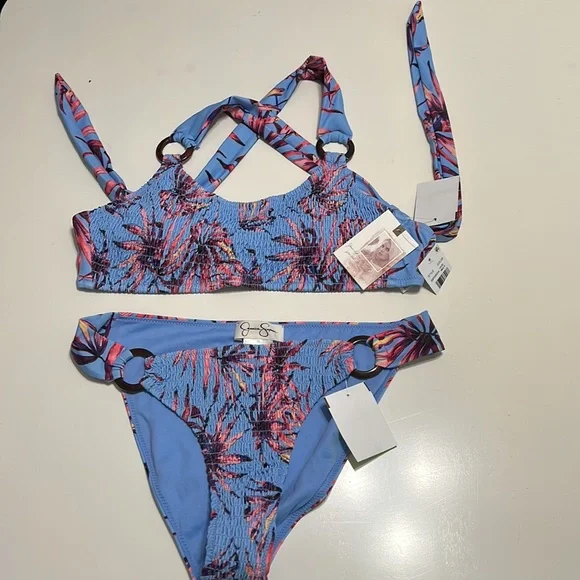 NWT Jessica Simpson Windy Palms Multi Lilac Bikini Top and Bottom M/L - Picture 5 of 11